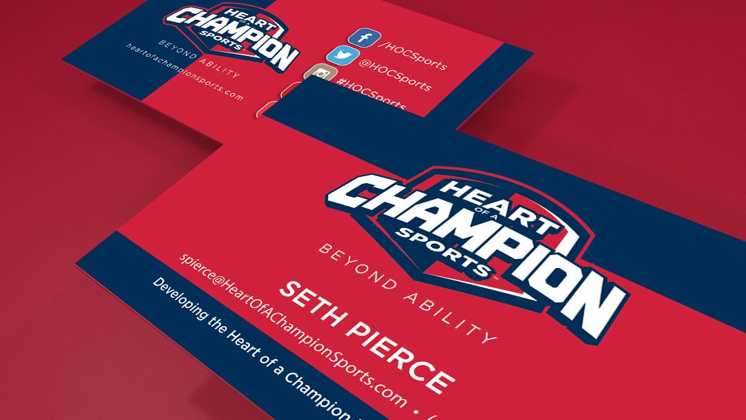 Heart of a Champion Sports Business Card design